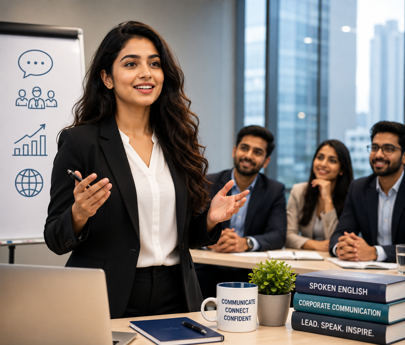 Professional sharing a corporate communication slideshow presentation